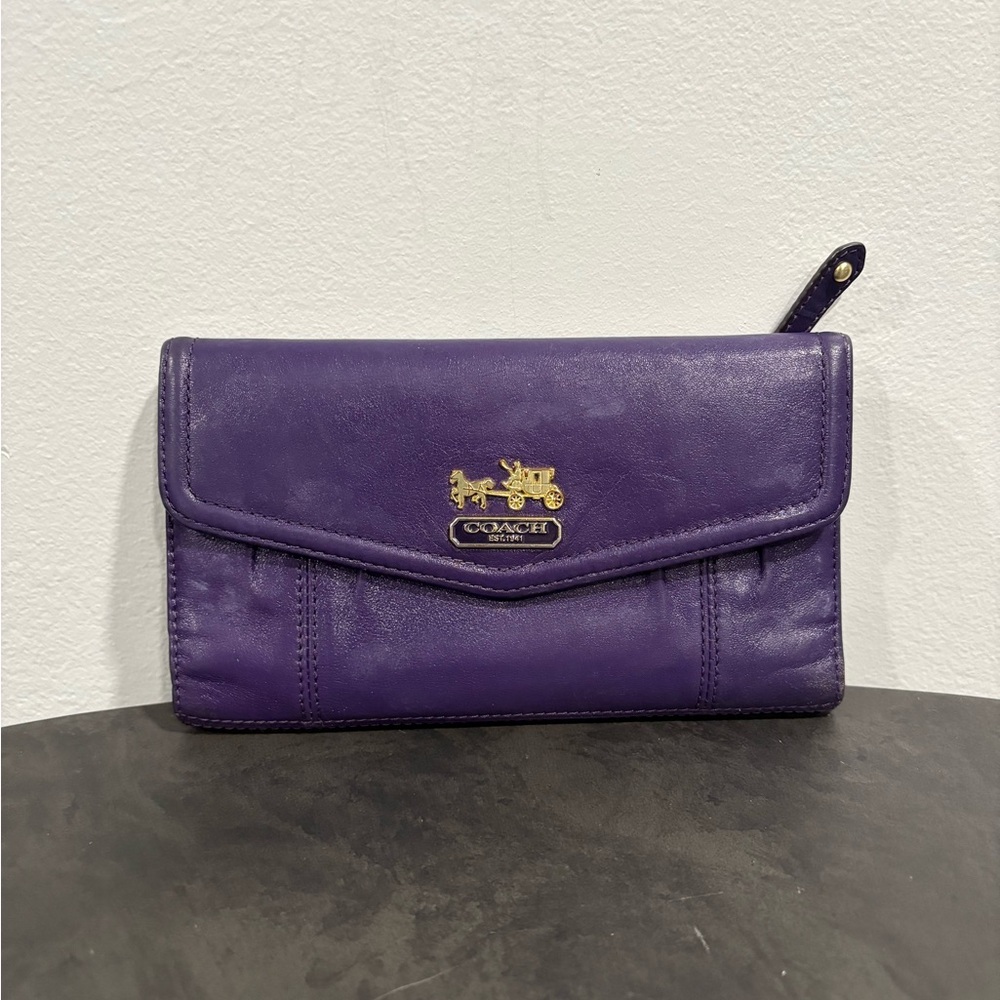 Coach Purple Leather tri-fold wallet
